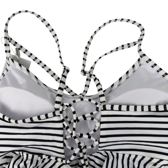 NWT CocoShip Black Stripe Corset Tie Back Flounce Bikini Top Boho Retro Size 16 - Picture 10 of 16